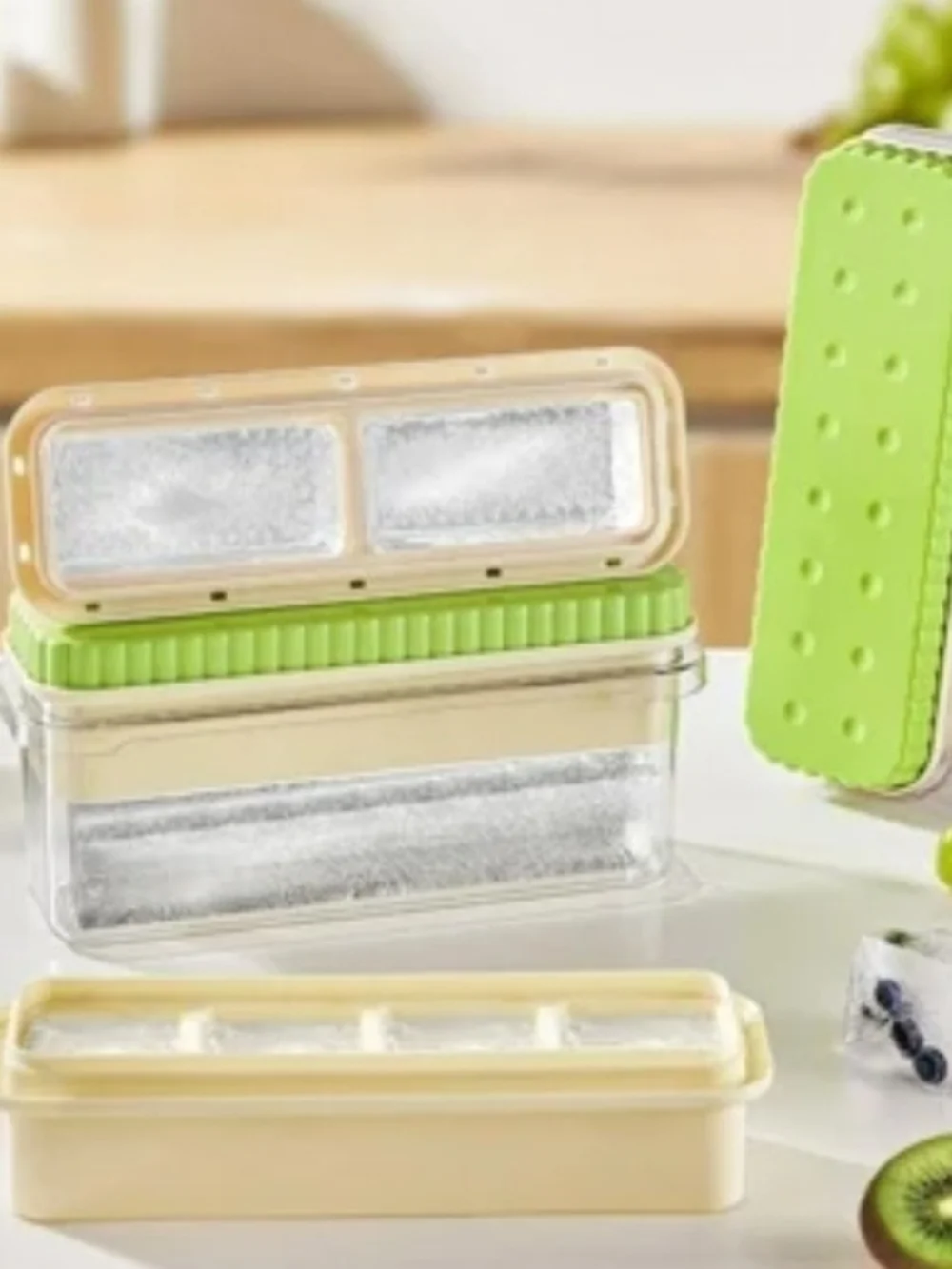 Reusable Green & Cream Ice Block Tray - Home Storage & Organization